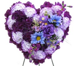 SILK PURPLE FLORAL HEART DELUXE grave-site presentation in remembrance o... - £72.60 GBP