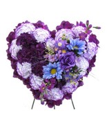 SILK PURPLE FLORAL HEART DELUXE grave-site presentation in remembrance o... - £73.58 GBP