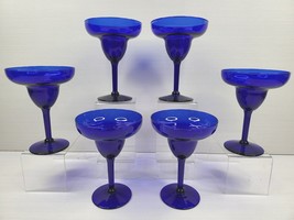 (6) Pier 1 Margarita Glasses Set Cobalt Blue Stemware Barware Drinking Party Lot - £54.39 GBP