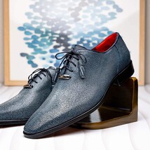 Pannuci Exotic Men's Shoes Classic Dress Oxford Tasseled Laces Navy image 9