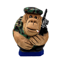 Hand Carved Coconut Monkey Ape Gorilla Military Soldier Guerilla Gun Ammo Belt - £31.37 GBP