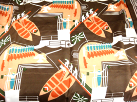 Mulmangcho Scarf Brown Coral Turquoise 29&quot; Square Stylized Ship Sailors - $14.84