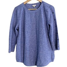 TALBOTS Tunic Sweater Size Large Blue Cotton 3/4 SLEEVE Shoulder Button ... - £19.22 GBP