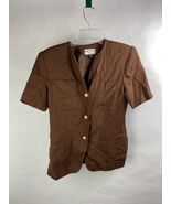 Kasper ASL Womens 6 Solid-Brown Tweed Suit Jacket, Lined, Emblemed Gold ... - $11.83