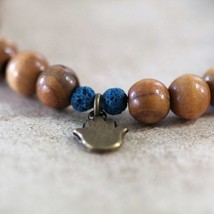 Olive Wood, Blue Lava Beads Bracelet, Hamsa Charm Unisex Bracelet for He... - £31.28 GBP