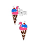 Swan Ice Cream Cone 925 Silver Stud Earrings - £11.07 GBP