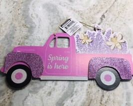 Spring Fling Pink Pickup Truck Hanging Sign-Glittered. ShipN24hours-Spring - £13.08 GBP