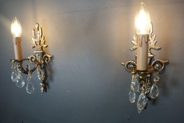 Rare VINTAGE VICTORIAN ORNATE WALL Crystal Wired Pair of SCONCES applique - $338.84 CAD