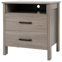 Modern Wood Grain Nightstand with Cable Hole and Open Compartment-Natural - Colo - £79.42 GBP