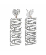 Silver Glitter Acrylic MAMA Drop Earrings With Heart Accents - £11.83 GBP