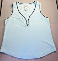 New York Laundry Baby Blue Women&#39;s  Sleeveless Crop Top  Button Close V Neck VTG - £9.59 GBP