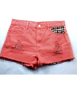 Forever 21 Women&#39;s Booty Jean Shorts Size 26 Solid Orange Raw Hem Studded - €17,35 EUR