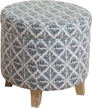 Upholstered Round Storage Ottoman By Homepop Home Decor | Flared Legs, Navy Blue - £63.81 GBP