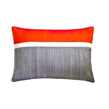 Orange Silk Blocking Patchwork 12&quot;x16&quot; Lumbar Pillow Cover - Plush Orange Silk - £25.47 GBP+