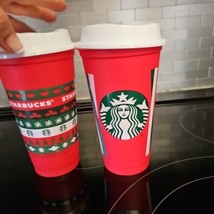 2 Starbucks Reusable Red Cups 16oz Christmas  Grande Holiday Siren Merma... - $12.76