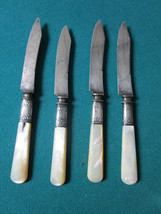 Art Nouveau 4 Fruit Knives Plated Steel Blades, Mother Of Pearl Handles,sterling - £46.97 GBP