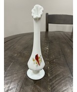 Fenton Swung Milk Glass Bud Vase Cardinal Bird Pine Cones Hand Painted &amp;... - $558.53 MXN