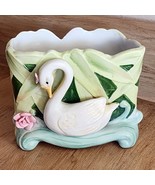 Vintage Planter Applied Swan Swimming With Pink Roses Planter Japan Nori... - $8.77