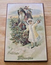 Vintage German Christmas Santa Plaque &quot;Frohliche Weihnachten&quot; -C. Wahl - No.1570 - £23.69 GBP