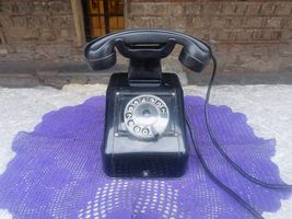 Rare Iskra bakelite telephone, black 1950's office desk rotary telephone - $140.00