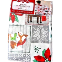Homespun Patchwork Vinyl Tablecloth Animals Poinsettia 52 x 70-in PVC-Fr... - $353.24 MXN