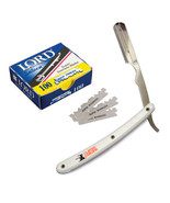 Stainless Steel White Straight Edge Barber Razor + 100 Lord Single Blade... - €11,92 EUR