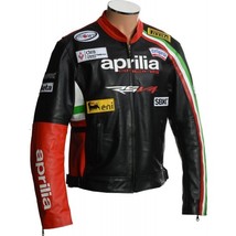 Men Aprilia Motorcycle Racing Leather Jacket Black Genuine Cowhide Leather  - £145.68 GBP