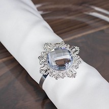 Silver Clear 6 Metal 2&quot;&quot; Napkin Rings Large Crystal Rhinestone Party Events Gift - £11.59 GBP