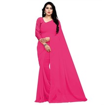 Women&#39;s Georgette Saree &amp; Unstiched Blouse Piece Pink Casual &amp; Formal 1 Pcs - £26.10 GBP