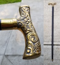 antique vintage cane WOOD &amp; BRASS strong ESTATE SALE 36&quot; - $54.99