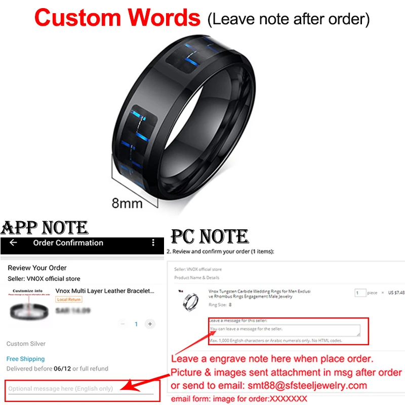 Vnox Customize Logo 8mm Men&#39;s Ring   Wedding  Personalized Simple Icon I... - $31.76