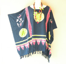 KG59 Batik Floral Hand Painted Poncho Kaftan Hippie Tunic Blouse Top up to 5X - £23.76 GBP