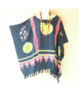 KG59 Batik Floral Hand Painted Poncho Kaftan Hippie Tunic Blouse Top up ... - £23.41 GBP