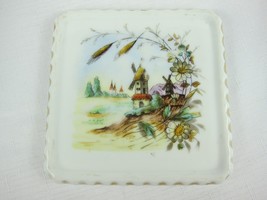 Antique Ceramic Trivet Windmill Daisies Flowers Wheat Trees Purple Mount... - £63.70 GBP