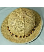 Pith Helmet Hat Short Brim Straw Mesh Retro Wooden Bead Band Womens M-L New - $24.72