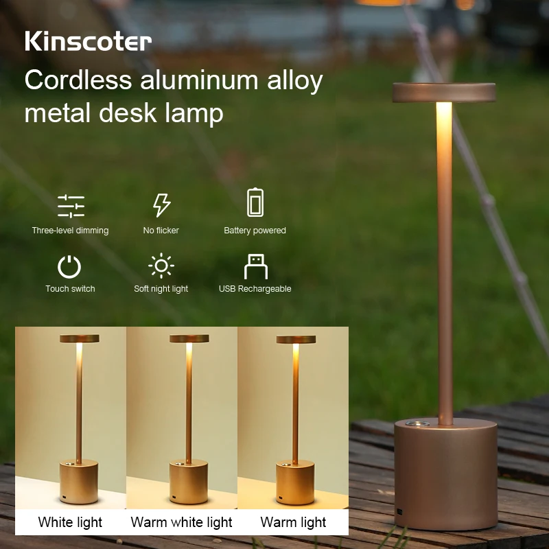 LED Aluminum Alloy Waterproof Rechargeable Desk Lamp Touch Dimming Metal Table - £16.74 GBP+