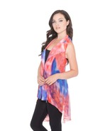 Adore Dramatic Zip-Front Coral/Sapphire Blue High-Low Sleeveless Top - B... - £42.38 GBP