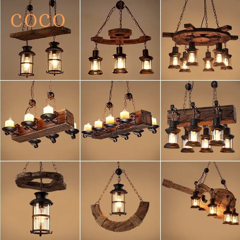 American Lustre Vintage Wood Chandelier Lamps Lighting Creative LOFT Lum... - $42.71+
