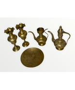 Vintage Sarna India Brass Etched Leaf &amp; Flower Design Vases Plate Pitche... - $67.90 CAD