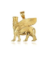 Gold Ancient Assyrian God Lamassu Winged Bull Pendant Necklace - £308.33 GBP+