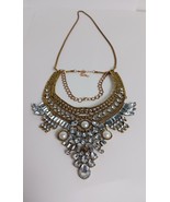 Gorgeous Brass Tone Statement Necklace Faux Pearl And Cubic Zirconia Cho... - $471.29 MXN