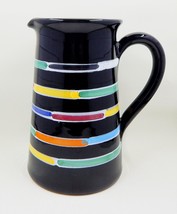 Deruta Ceramic Arcobaleno Black Striped Colorful Water Pitcher - £31.89 GBP