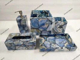 Blue Agate Bathroom Set, Bathroom Accessories, Soap Dishes &amp; Dispensers, Agate S - £908.43 GBP