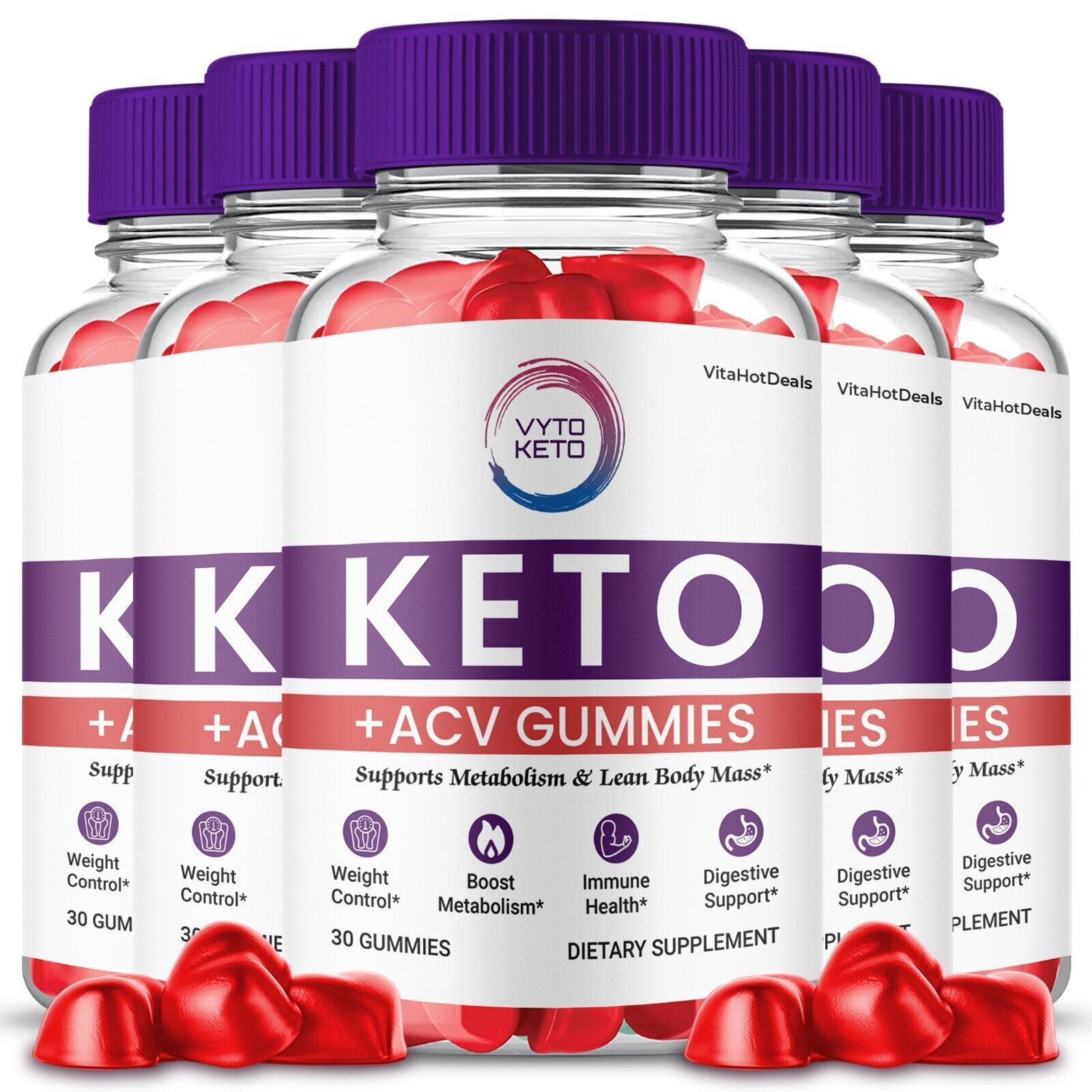 5 Pack Vyto Keto ACV Gummies Apple Cider Vinegar Max Strength Formula