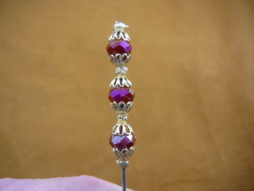 (u70-93) opaque red faceted glass hatpin gold filigree bead Pin hat love... - $10.39