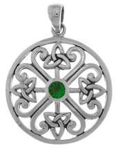 Jewelry Trends Celtic Trinity Knot Medallion Sterling Silver Pendant Green - £46.65 GBP