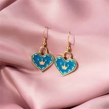 Blue Enamel &amp; 18K Gold-Plated Crown Heart Drop Earrings - £10.38 GBP