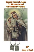 14k Gold Plated Our Lady Mt Carmel &amp; Sacred Heart Jesus  Scapular Neckla... - $13.86