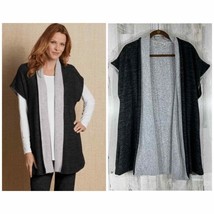 Soft Surroundings Cozy Cabin Fleece Open Front Cardigan Vest Gray Medium READ - £17.38 GBP