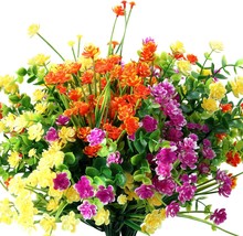 12 Bundles Artificial Flowers Outdoor, Uv Resistant, Yellow, Orange, Fuc... - $31.99